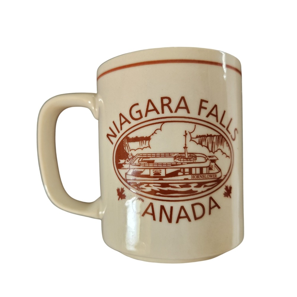 Niagara Falls Canada Hornblower Boat Souvenir Ceramic Coffee Mug‎ Cream Brown